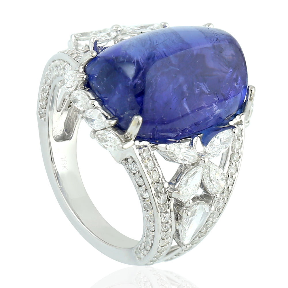 Cushion Cut Tanzanite December Birthstone Prong Rose Cut Diamond Wedding Ring 18K White Gold Jewelry