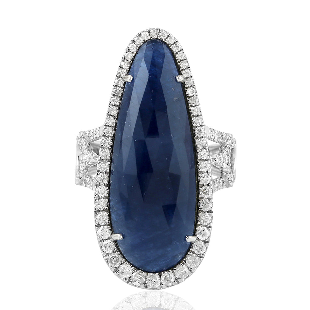 Egg Cut Blue Sapphire September Birthstone Ring Jewelry In 18K White Gold For Her