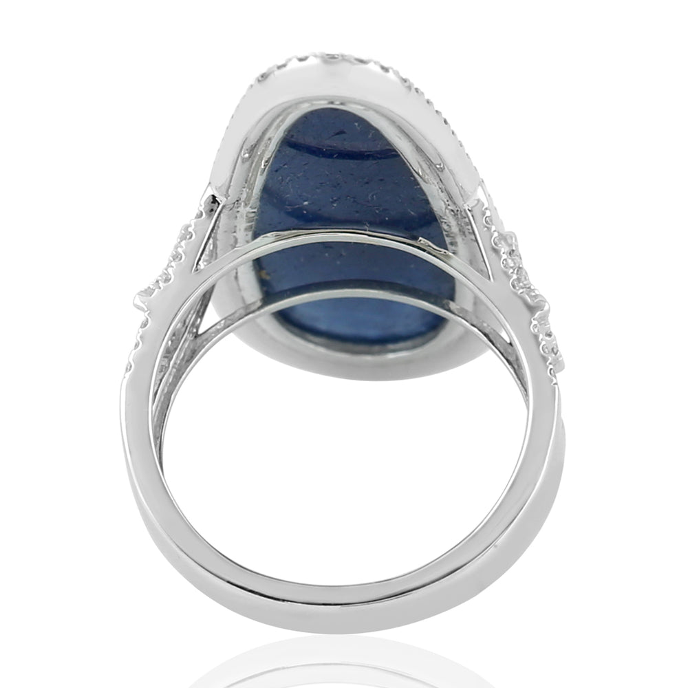 Egg Cut Blue Sapphire September Birthstone Ring Jewelry In 18K White Gold For Her