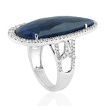 Egg Cut Blue Sapphire September Birthstone Ring Jewelry In 18K White Gold For Her