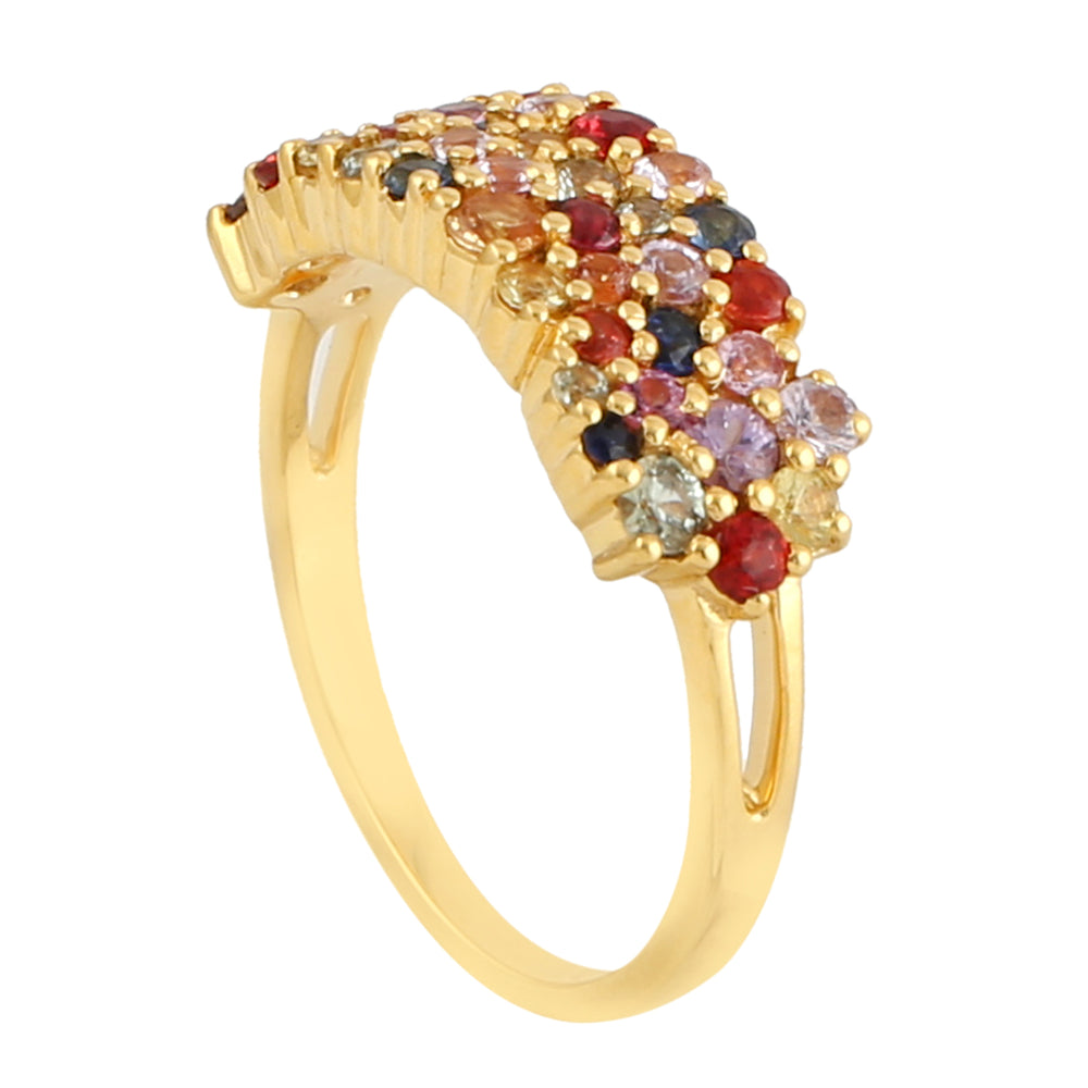 18K Yellow Gold Prong Multicolor Sapphire Designer Ring For Her