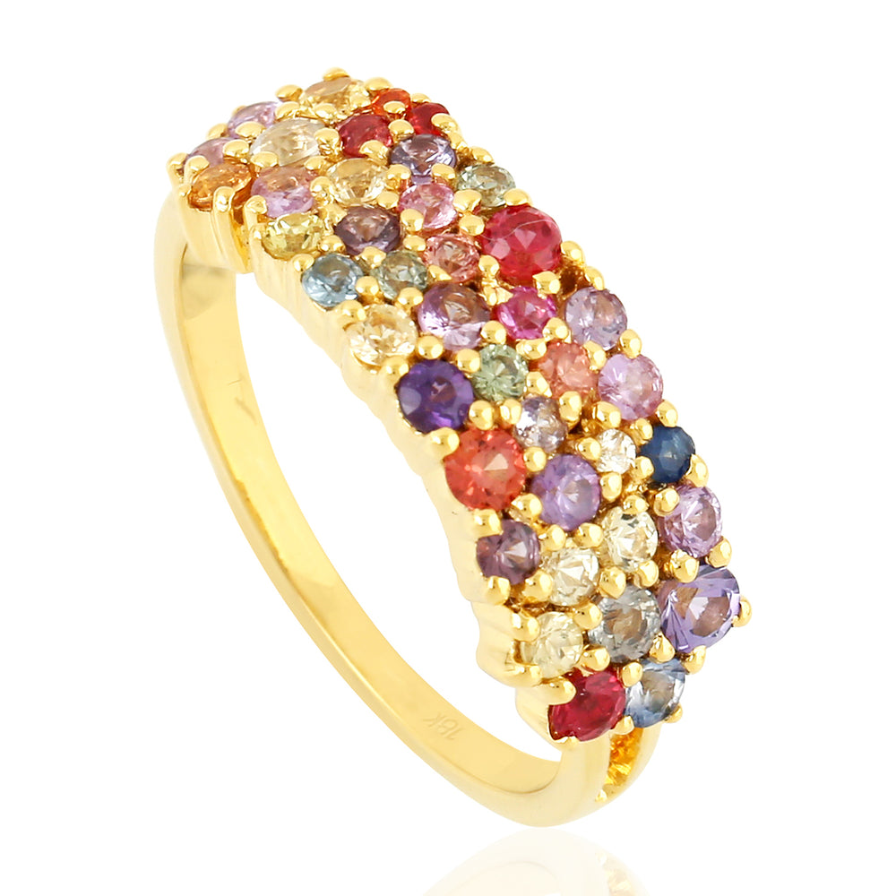 18K Yellow Gold Prong Multicolor Sapphire Designer Ring For Her