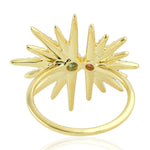 Topaz Amethyst Multi Gemstone Handmade Starburst Ring In 14K Yellow Gold