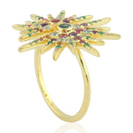 Topaz Amethyst Multi Gemstone Handmade Starburst Ring In 14K Yellow Gold
