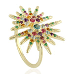 Topaz Amethyst Multi Gemstone Handmade Starburst Ring In 14K Yellow Gold