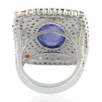 Natural Oval Tanzanite Prong Multi Sapphire Diamond Elegant Ring Made In 18K White Gold