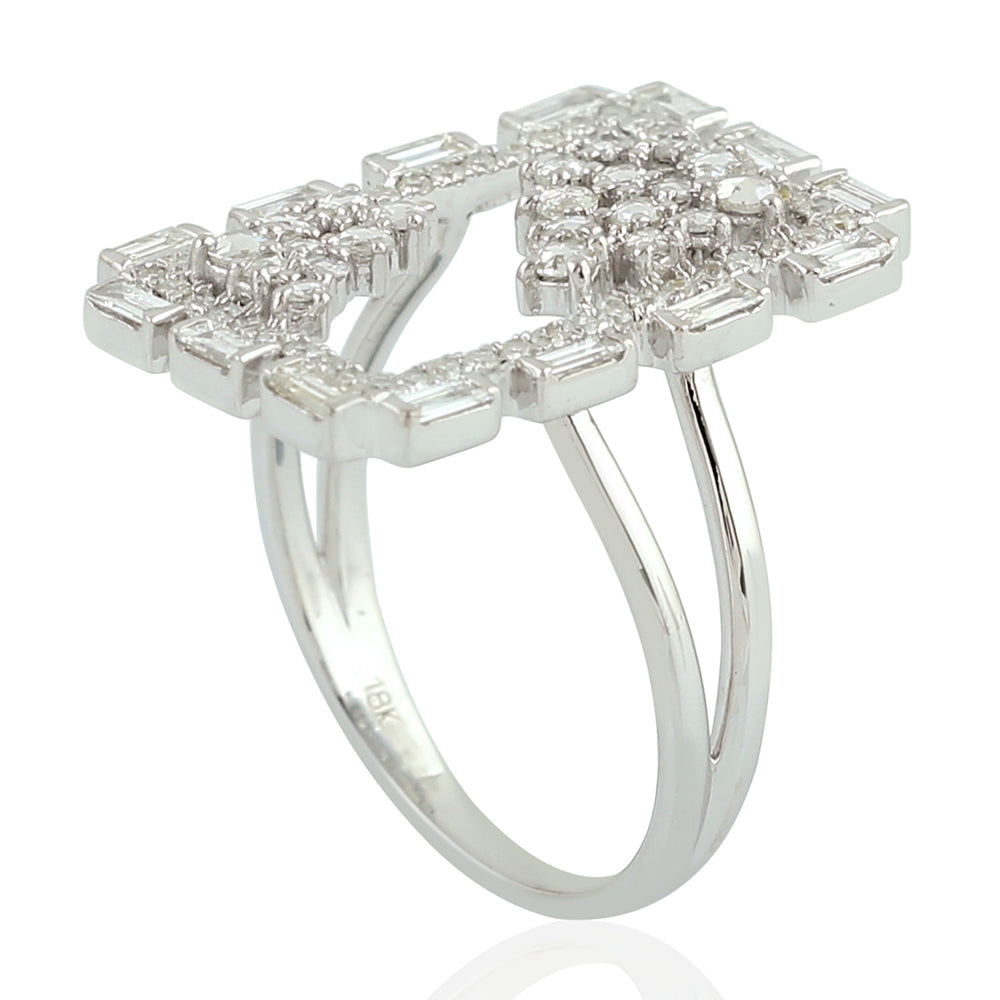 Baguette Rose Cut Diamond Geometric Ring In 18k White Gold For Her