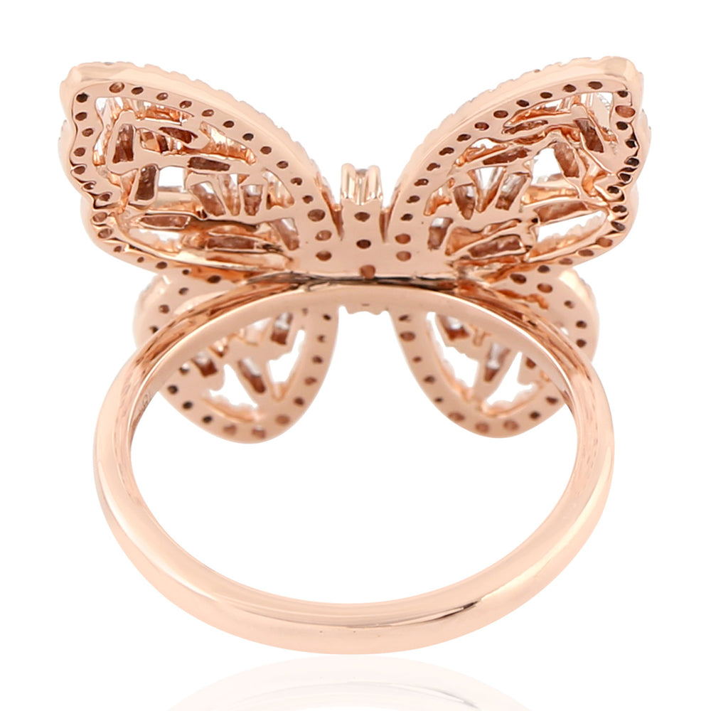 Baguette Cut Diamond Handmade Butterfly Ring In 18K Rose Gold
