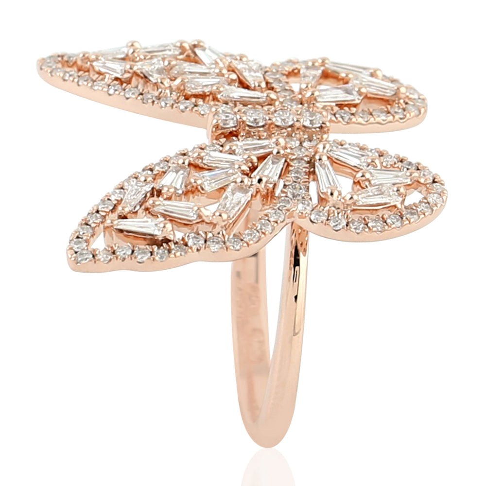 Baguette Cut Diamond Handmade Butterfly Ring In 18K Rose Gold