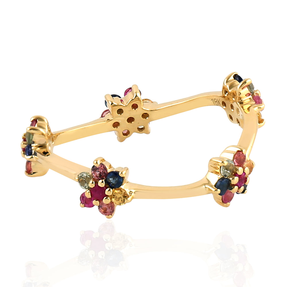 Multicolor Sapphire Floral Band Ring in 18k Yellow Gold – September Birthstone Fine Jewelry