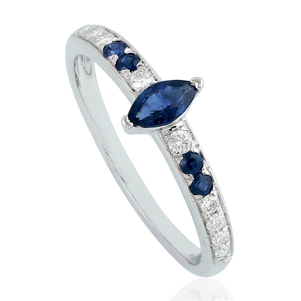 Marquise Blue Sapphire & Diamond Accent Ring in 18K White Gold
