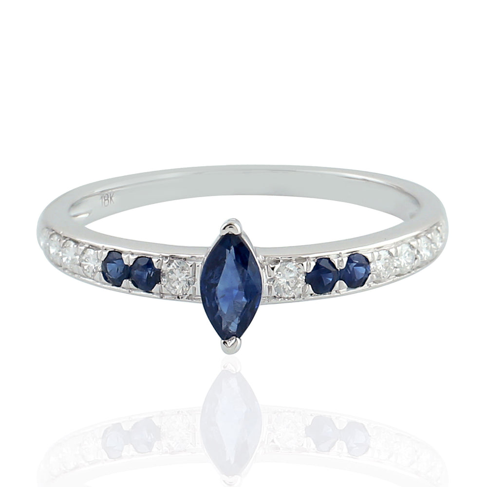Marquise Blue Sapphire & Diamond Accent Ring in 18K White Gold
