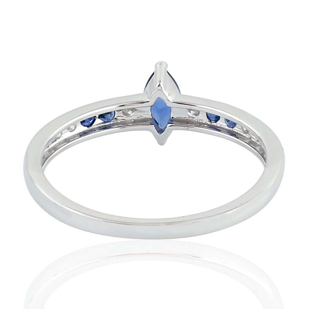 Marquise Blue Sapphire & Diamond Accent Ring in 18K White Gold