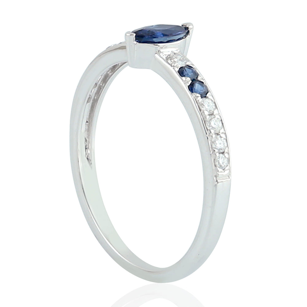 Marquise Blue Sapphire & Diamond Accent Ring in 18K White Gold