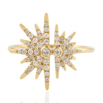 18K Yellow Gold Micro Pave Natural Diamond Starburst Ring Jewelry For Her Birthday Gifts