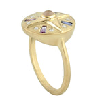 Baguette Sapphire Tanzanite Amethyst Iolite Quartz Rose Bezel Diamond 18K Gold Designer Ring