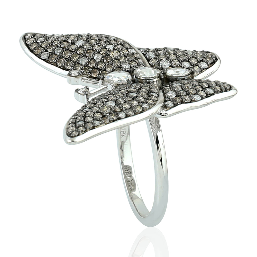 18k White Gold Pave Diamond Butterfly Ring Jewelry Gift For Her