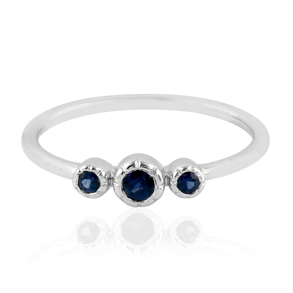 18k White Gold Bezel Set Blue Sapphire Three Stone Ring Jewelry Gift