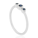 18k White Gold Bezel Set Blue Sapphire Three Stone Ring Jewelry Gift