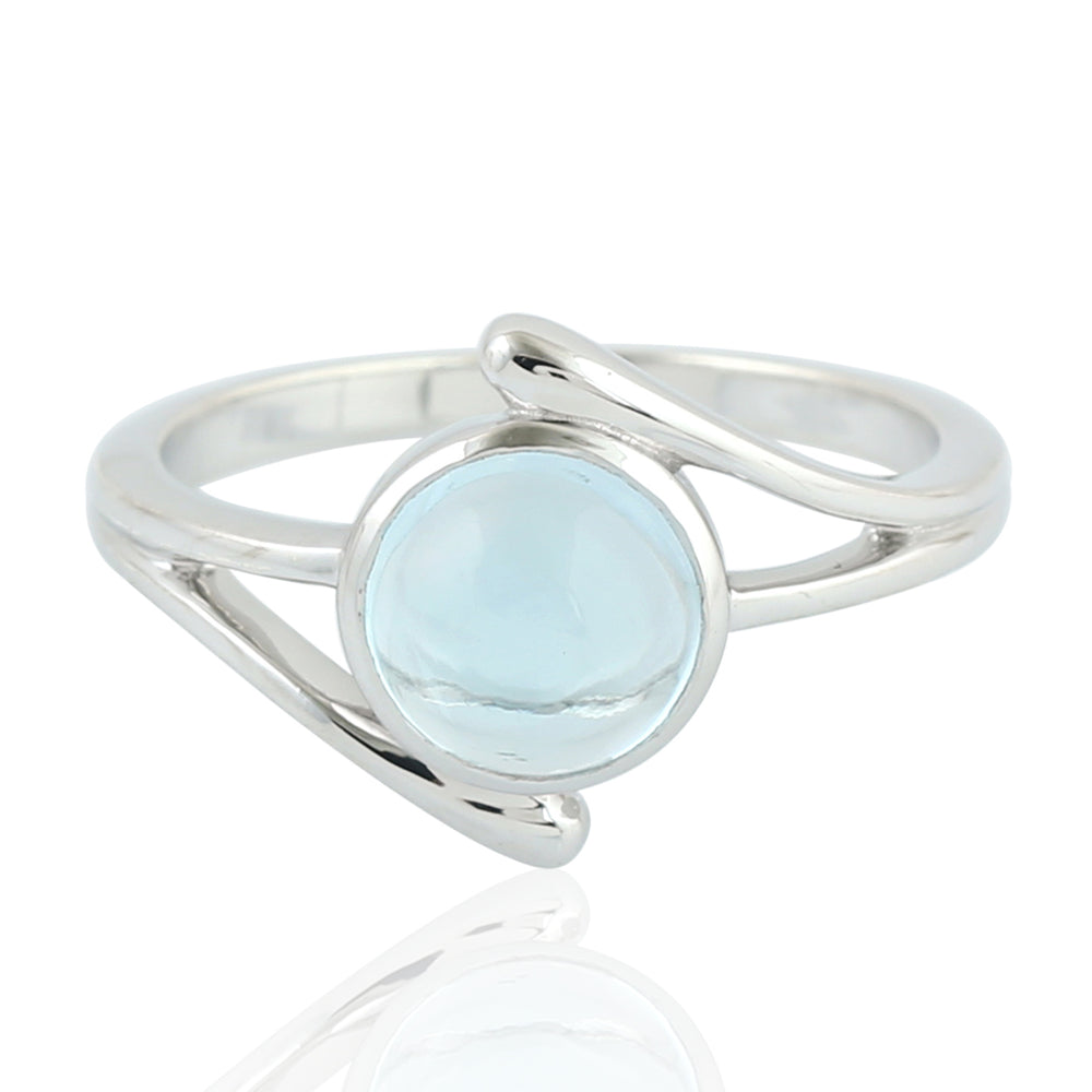 Beael Set Blue Topaz Single Stone By Pass Design Ring in Silver