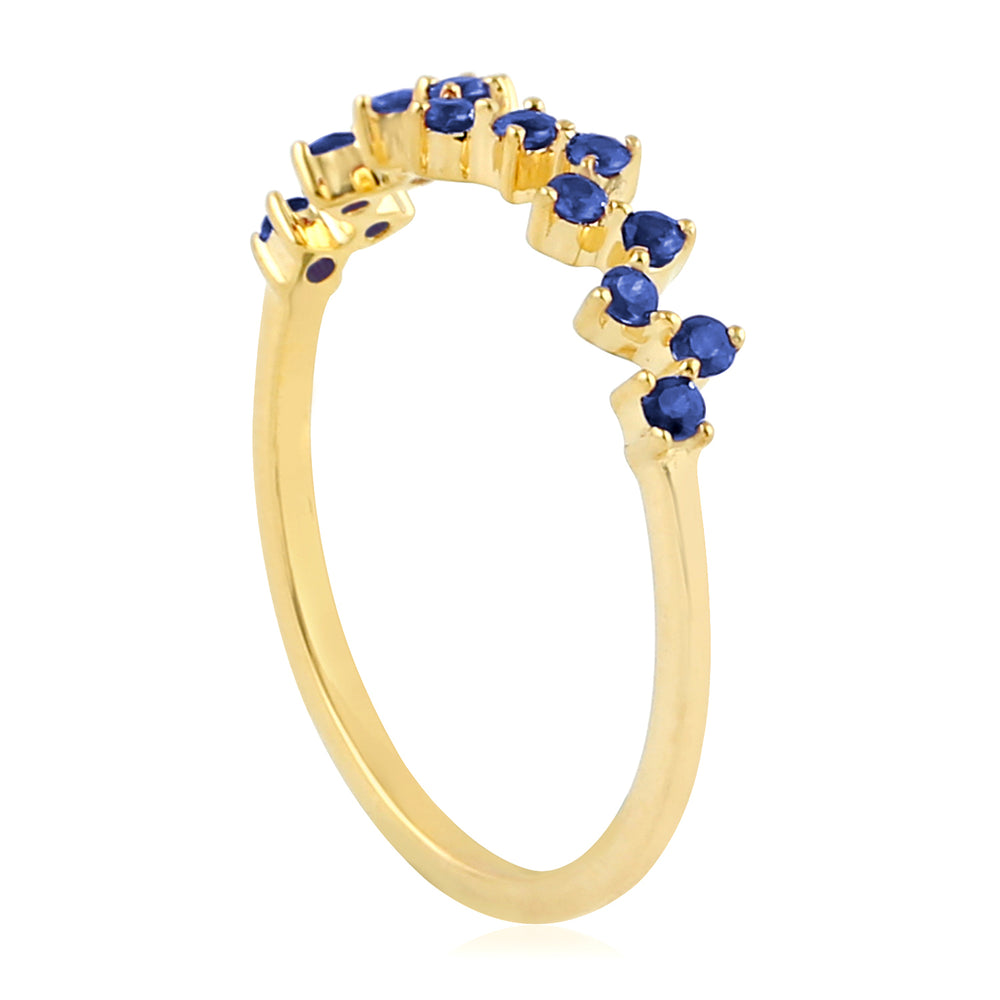 10K Yellow Gold Prong Blue Sapphire Gemstone Designer Ring For Women's