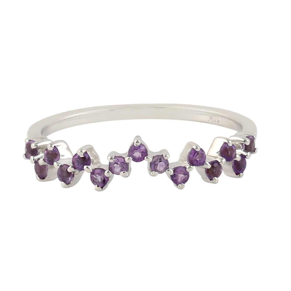 Prong Amethyst Gemstone Designer Ring In 10K White Gold