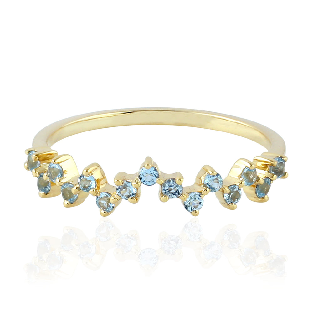 10K Yellow Gold Prong Cut Blue Topaz Gemstone Designer Ring