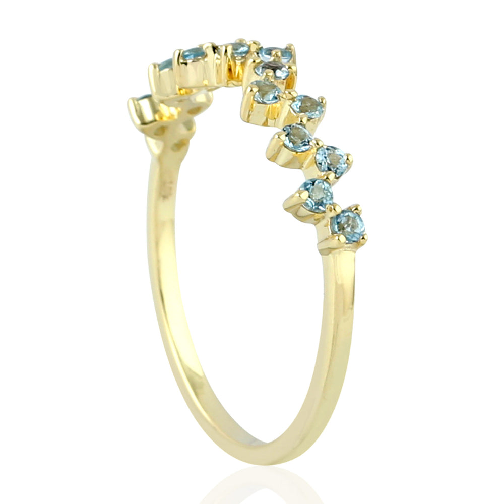 10K Yellow Gold Prong Cut Blue Topaz Gemstone Designer Ring