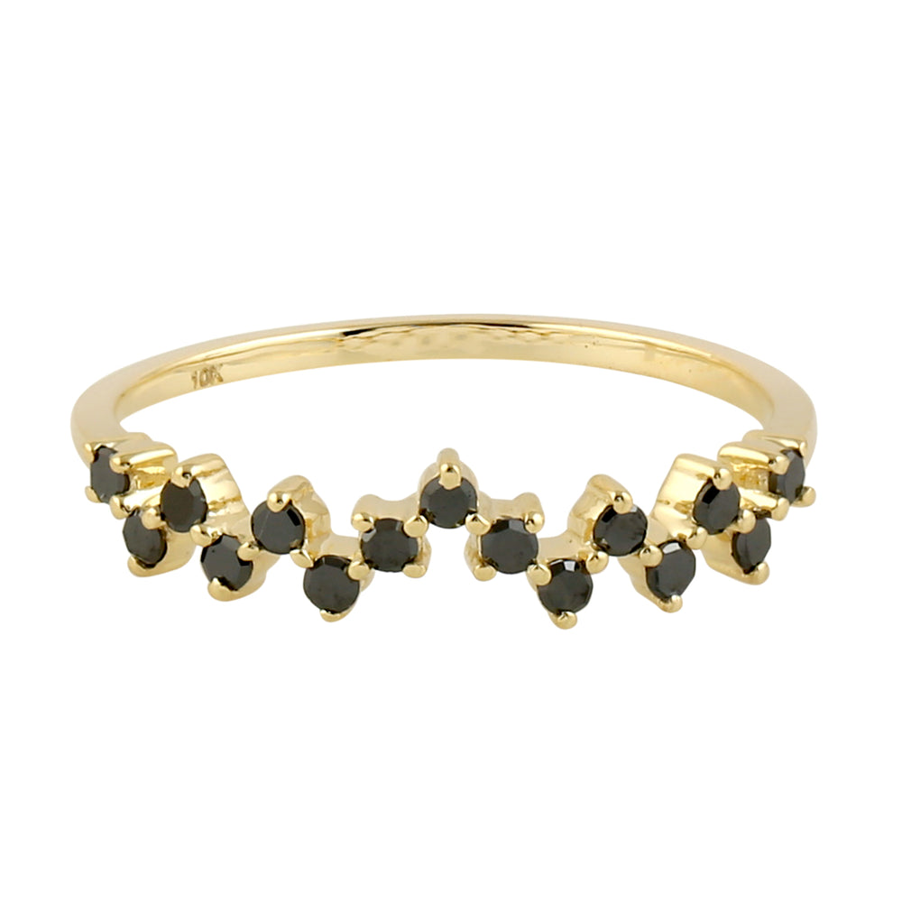 10K Yellow Gold Prong Black Diamond Designer Ring