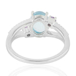 Natural Blue Topaz Amethyst three Stone Silver Ring For Women