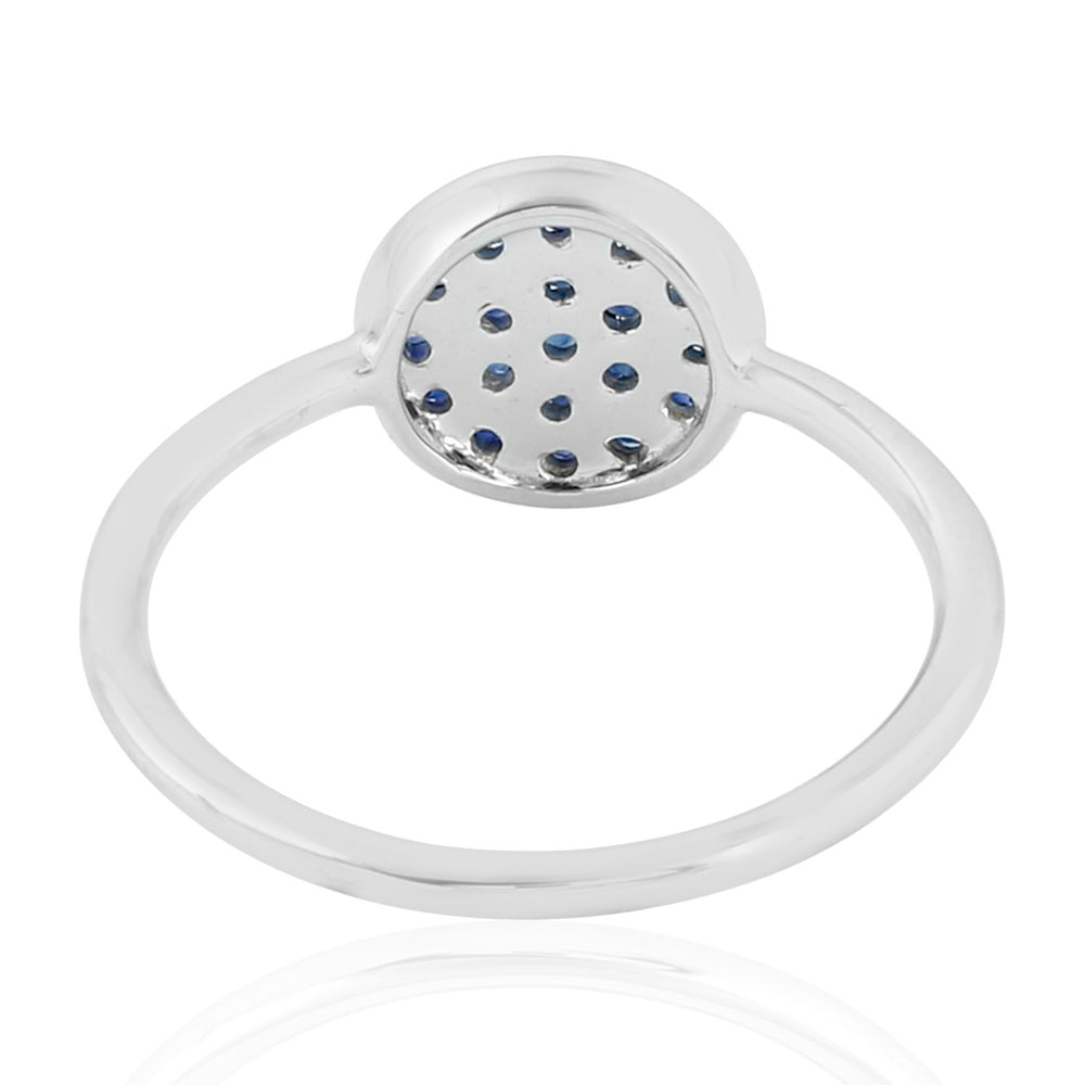 Pave Blue Sapphire Disc Ring in 18K White Gold – Handmade Statement Jewelry
