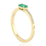 Baguette Emerald Pave Diamond Band Ring in 18k Yellow Gold For Her