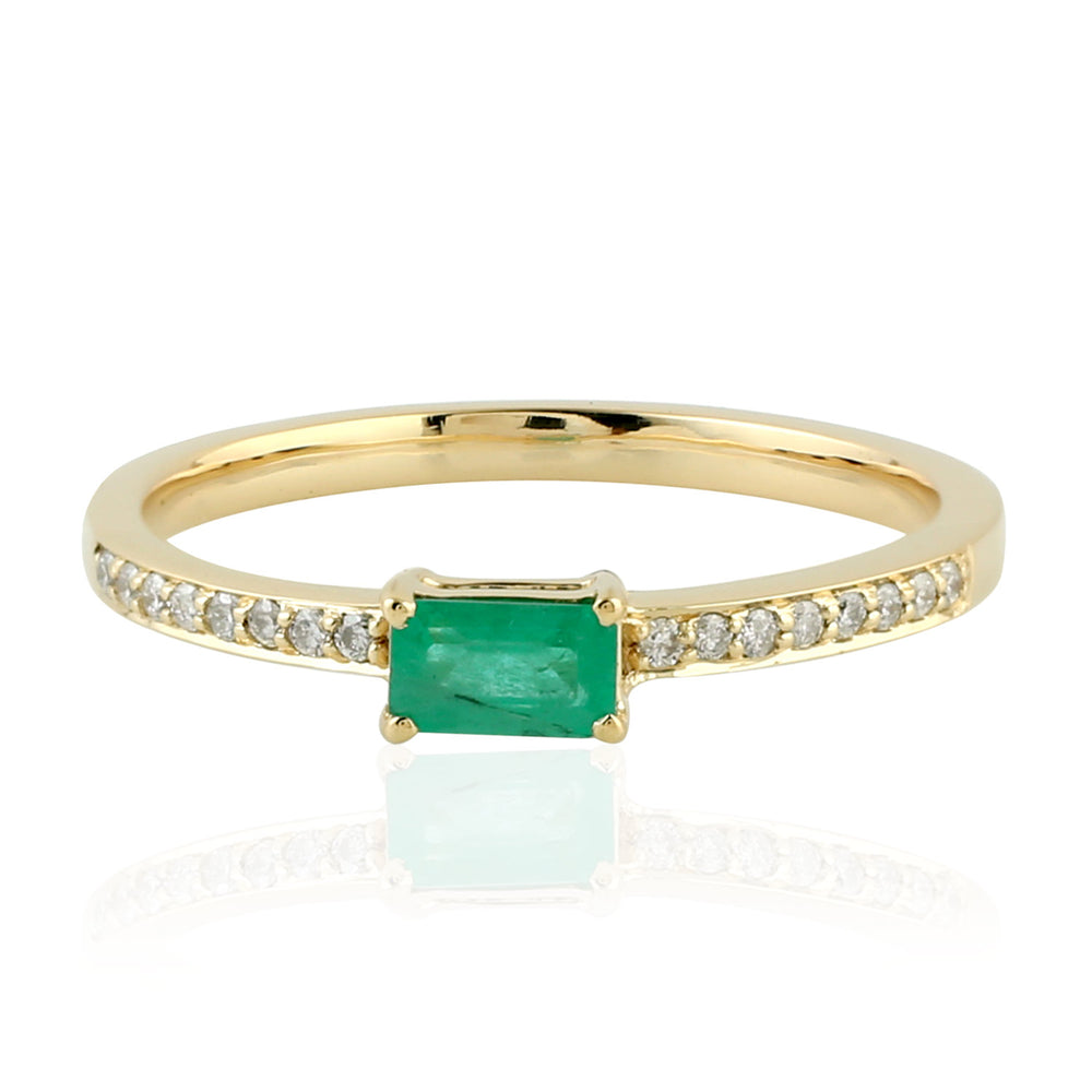 Baguette Emerald Pave Diamond Band Ring in 18k Yellow Gold For Her