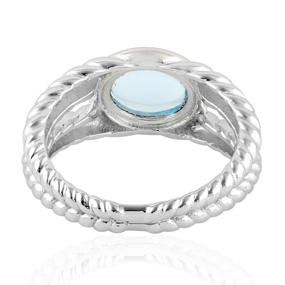 Bezel Set Blue Topaz Handmade Sterling Silver Rope Design Ring