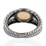 Bezel Set Peach Moonstone Handmade 925 Sterling Silver Rope Design Ring