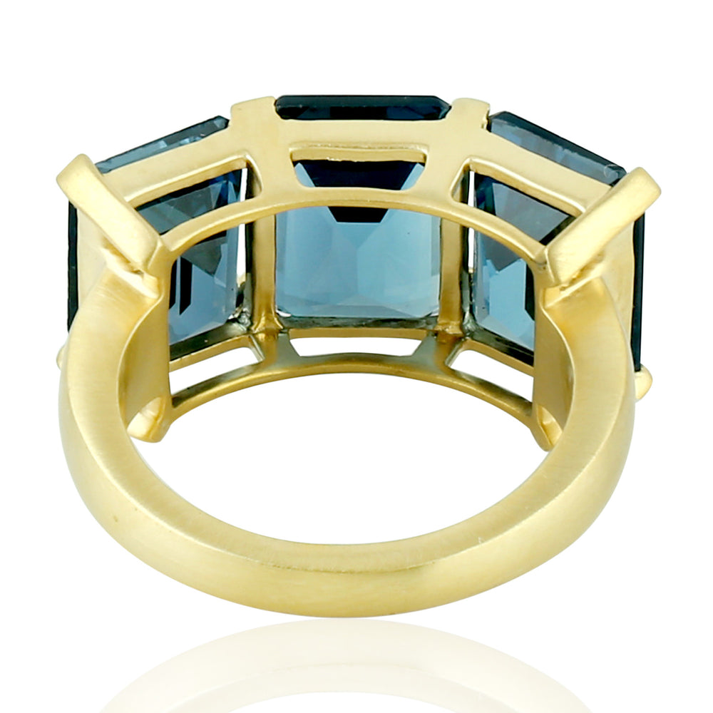 Emerald Cut London Blue Topaz Three Stone Ring In 14k Yellow Gold For Gift