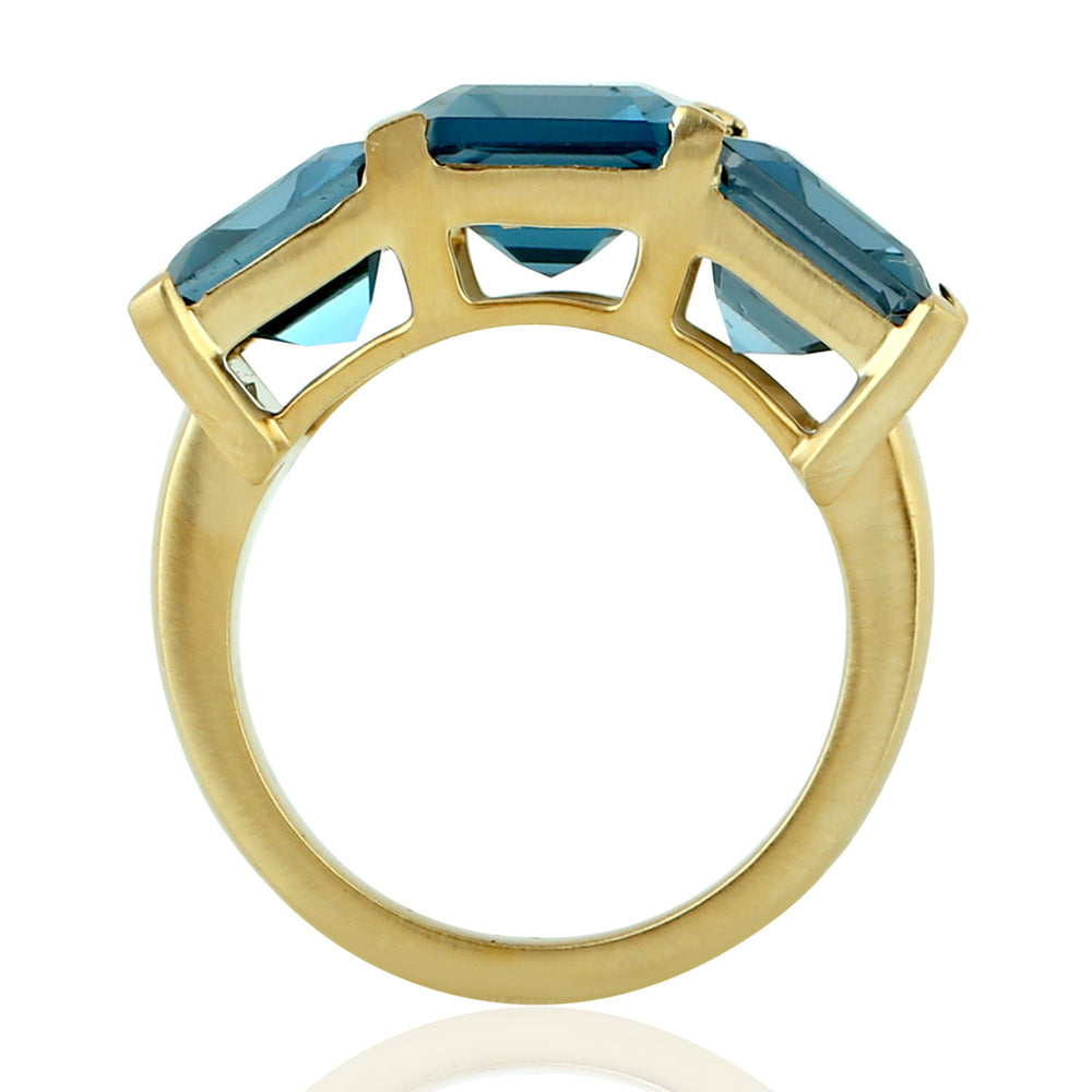 Emerald Cut London Blue Topaz Three Stone Ring In 14k Yellow Gold For Gift
