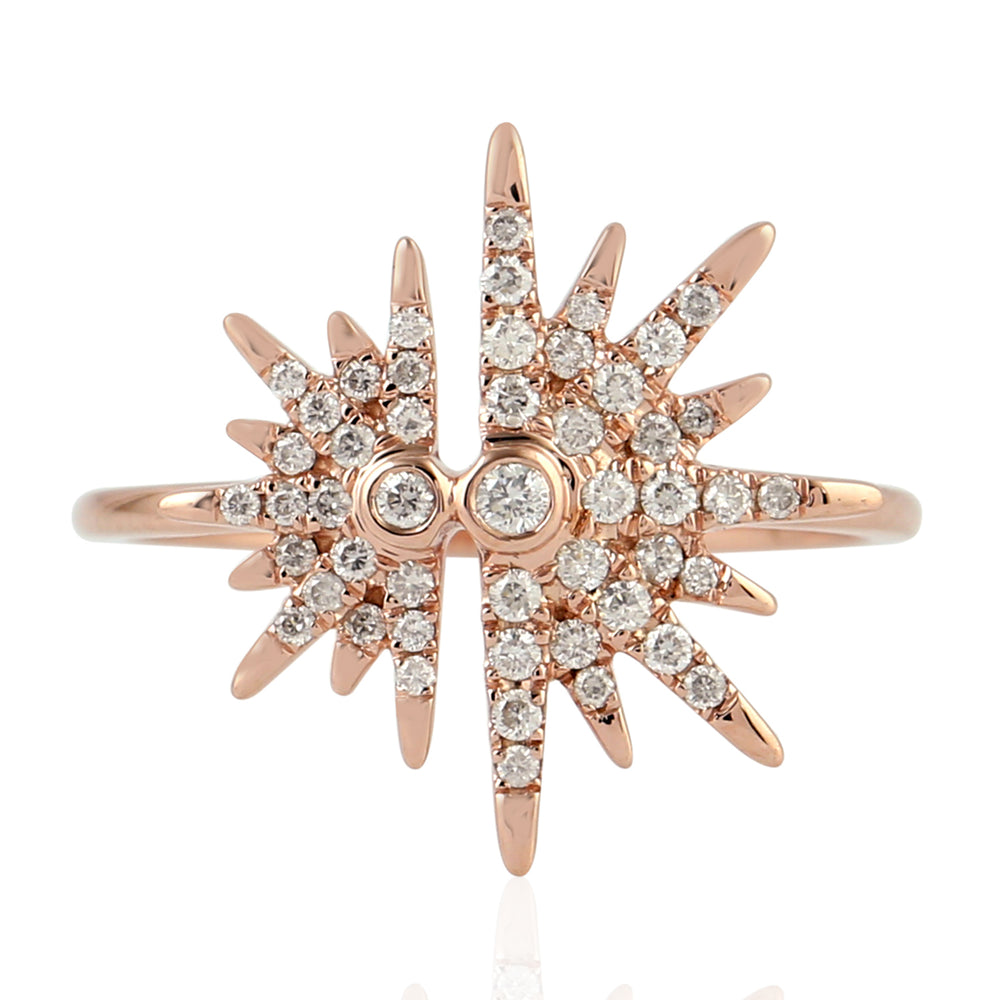 Natural Diamond 18k Rose Gold Sun Burst Design Cocktail Ring