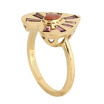 Tapered Baguette Rhodolite Tourmaline Opal Heart Valentine Ring 18k Yellow Gold