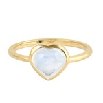 Moonstone Gemstone Bezel Set 18K Yellow Gold Heart Ring Jewelry Valentine Gift For Her