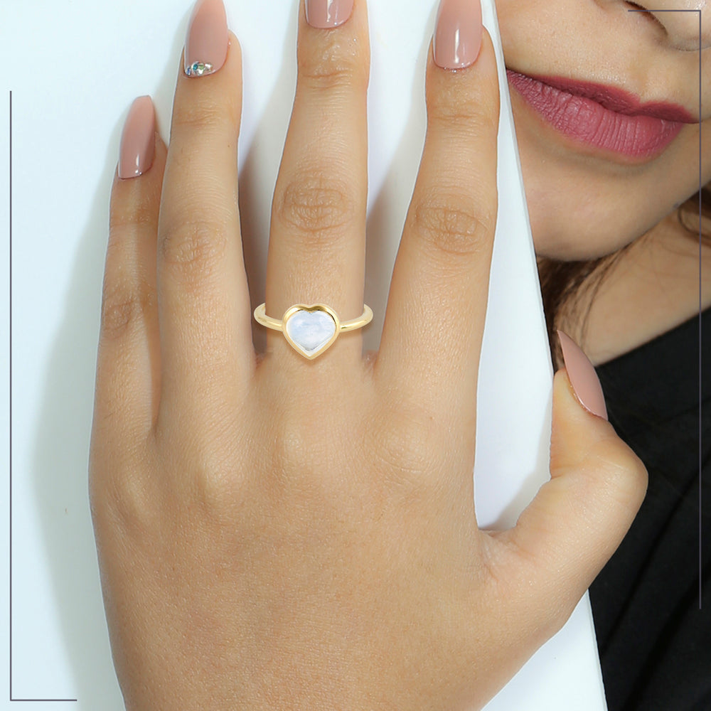 Moonstone Gemstone Bezel Set 18K Yellow Gold Heart Ring Jewelry Valentine Gift For Her