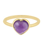 Amethyst Gemstone Bezel Set 18K Yellow Gold Heart Ring Jewelry Valentine Gift For Her