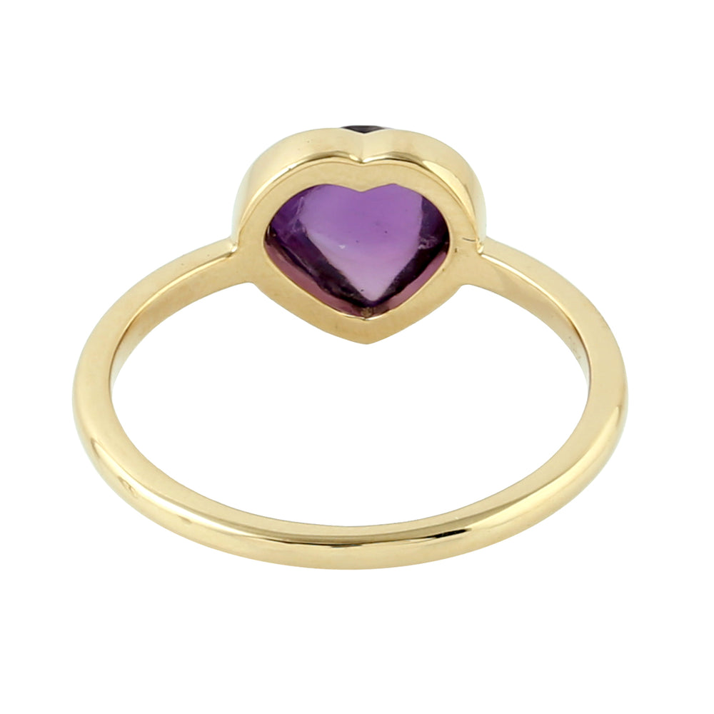 Amethyst Gemstone Bezel Set 18K Yellow Gold Heart Ring Jewelry Valentine Gift For Her