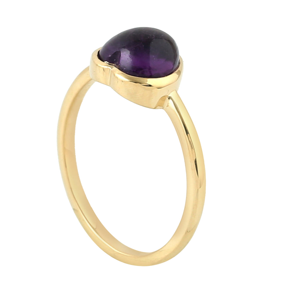 Amethyst Gemstone Bezel Set 18K Yellow Gold Heart Ring Jewelry Valentine Gift For Her