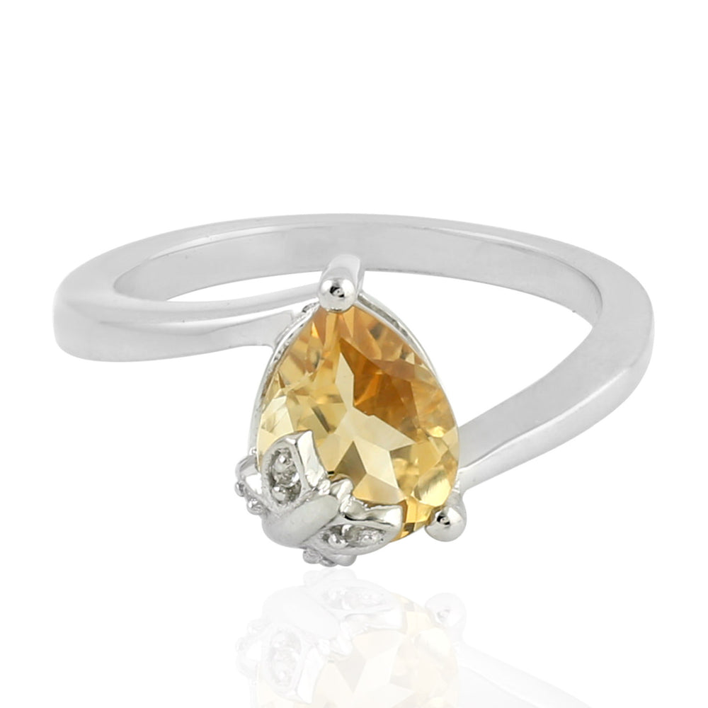 Natural Pear Cut Citrine Topaz Handmade Silver Ring Jewelry