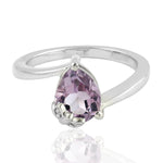 Natural Pear Cut Amethyst Topaz Handmade Silver Ring Jewelry