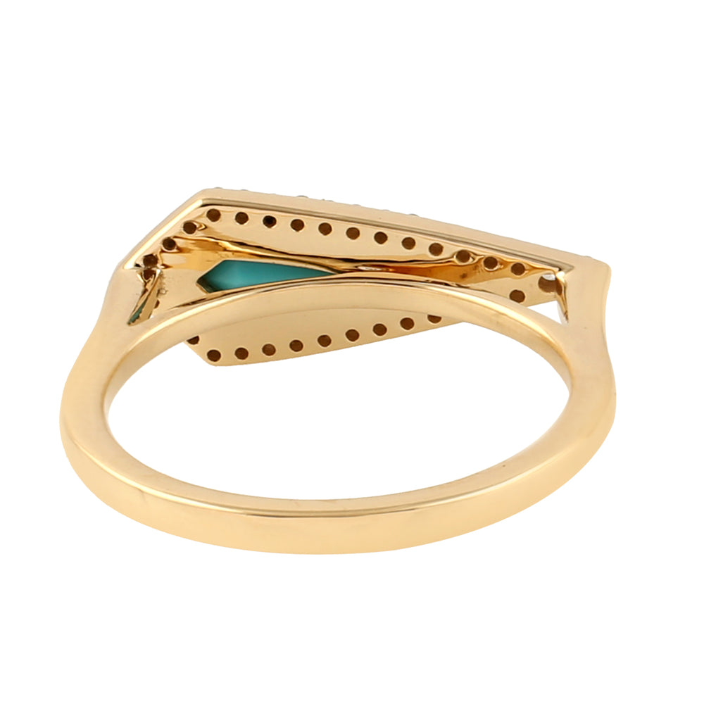 Kite Cut Turquoise Pave Diamond Geometric Ring In 18k Yellow Gold