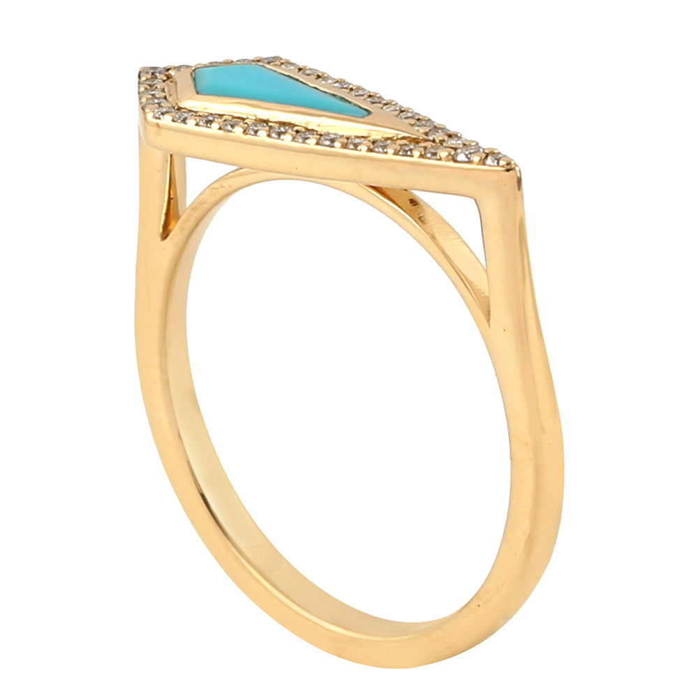 Kite Cut Turquoise Pave Diamond Geometric Ring In 18k Yellow Gold