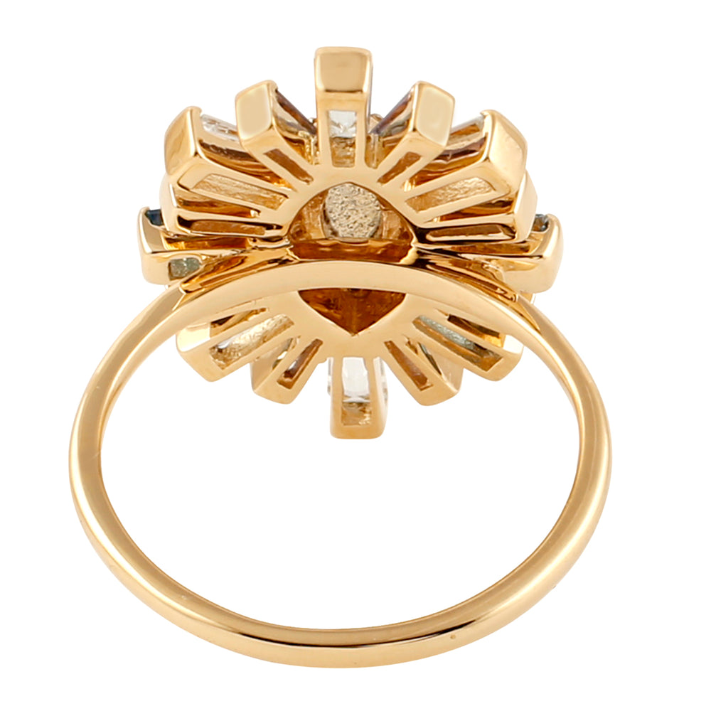 Marquise Labradorite & Multi-Gem Sunburst Ring in 18K Yellow Gold