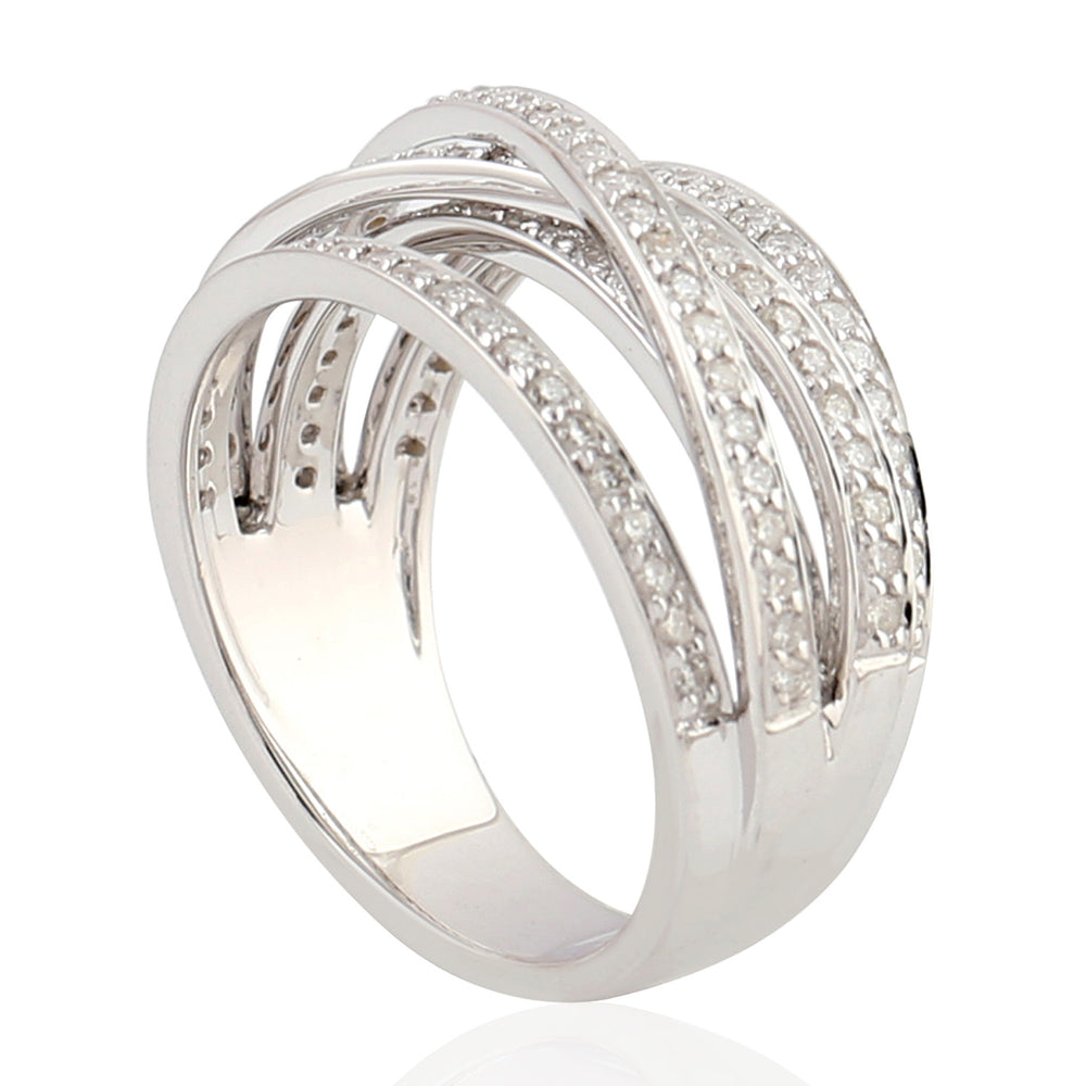 Micro Pave Diamond Spiral Ring In Solid 18K White Gold For Her